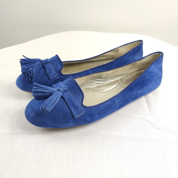 Coach Shoes - Coach deadra cobalt blue tasseled suede flats